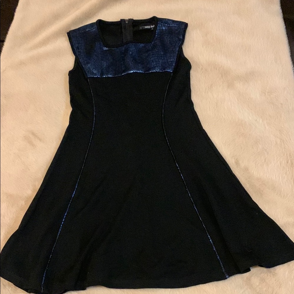 Children’s Black Sleeveless Dress with Blue Snake-print Accents